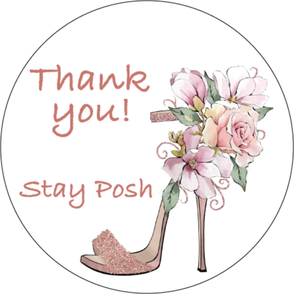 x72 Stay Posh Pink Flower Heel Thank You Stickers